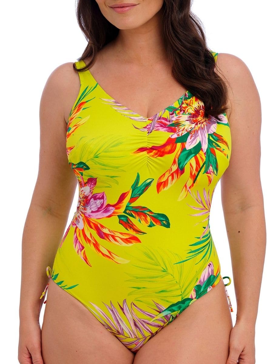 Fantasie Women's Cala Macarella Underwire V-Neck Swimsuit with Adjustable Leg One Piece, Zest, 36E