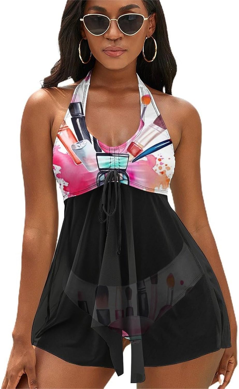 Watercolor Cosmetic Tankini Swimsuits for Women Two Piece Bathing Suits 2024 Summer Beach Swimwear Swim Tank Top