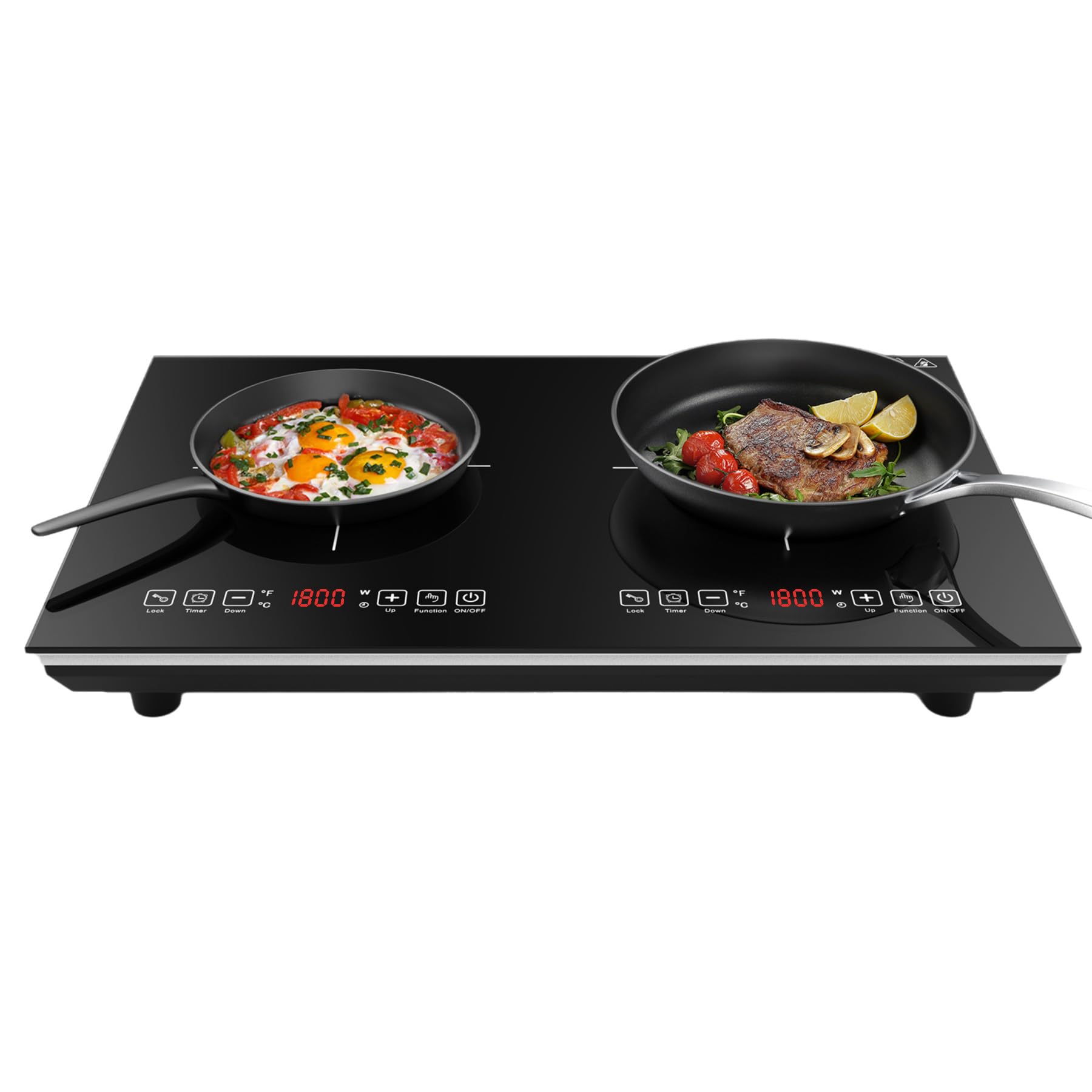 VBGK Double Electric Hob, 220V 3520W Ceramic Hob with Handle, Electric Hot Plate with 9 Power Levels, Child Safety Lock, Timer,Knob and Touch Control, 2 Burner Cooktop — view 12