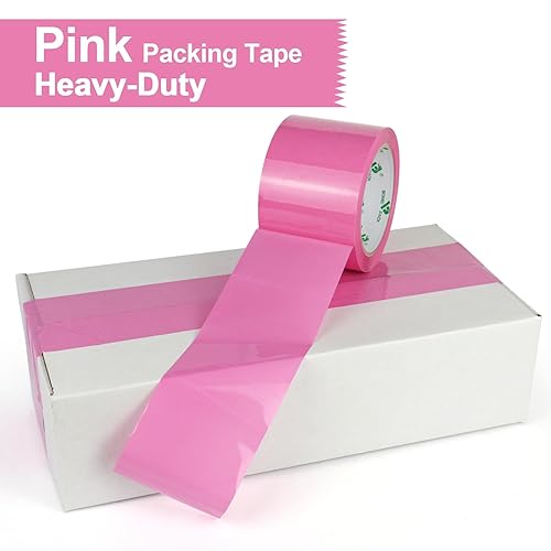 Miniatura 5 de BOMEI PACK Cinta de embalaje rosa de 3 pulgadas de ancho, 6 rollos de repuesto de cinta de envío rosa para embalaje, mudanza y almacenamiento, 2.4