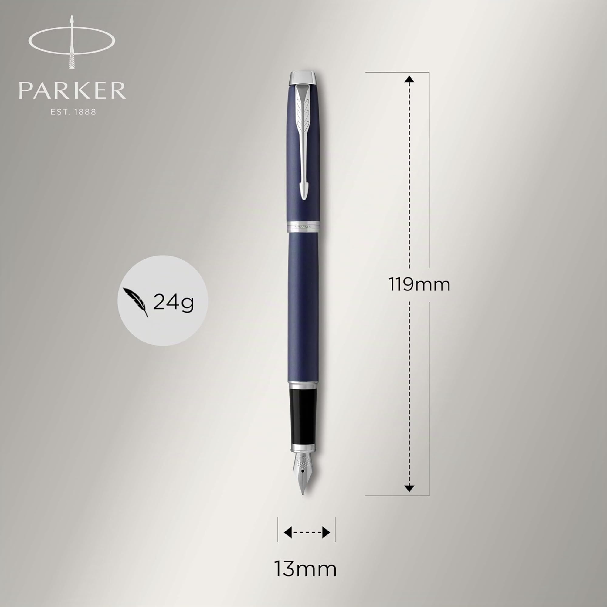 Parker IM Penna Stilografica | Punta Media e Ricarica di Inchiostro Blu | Confezione Regalo | Matte Blue Chrome Trim