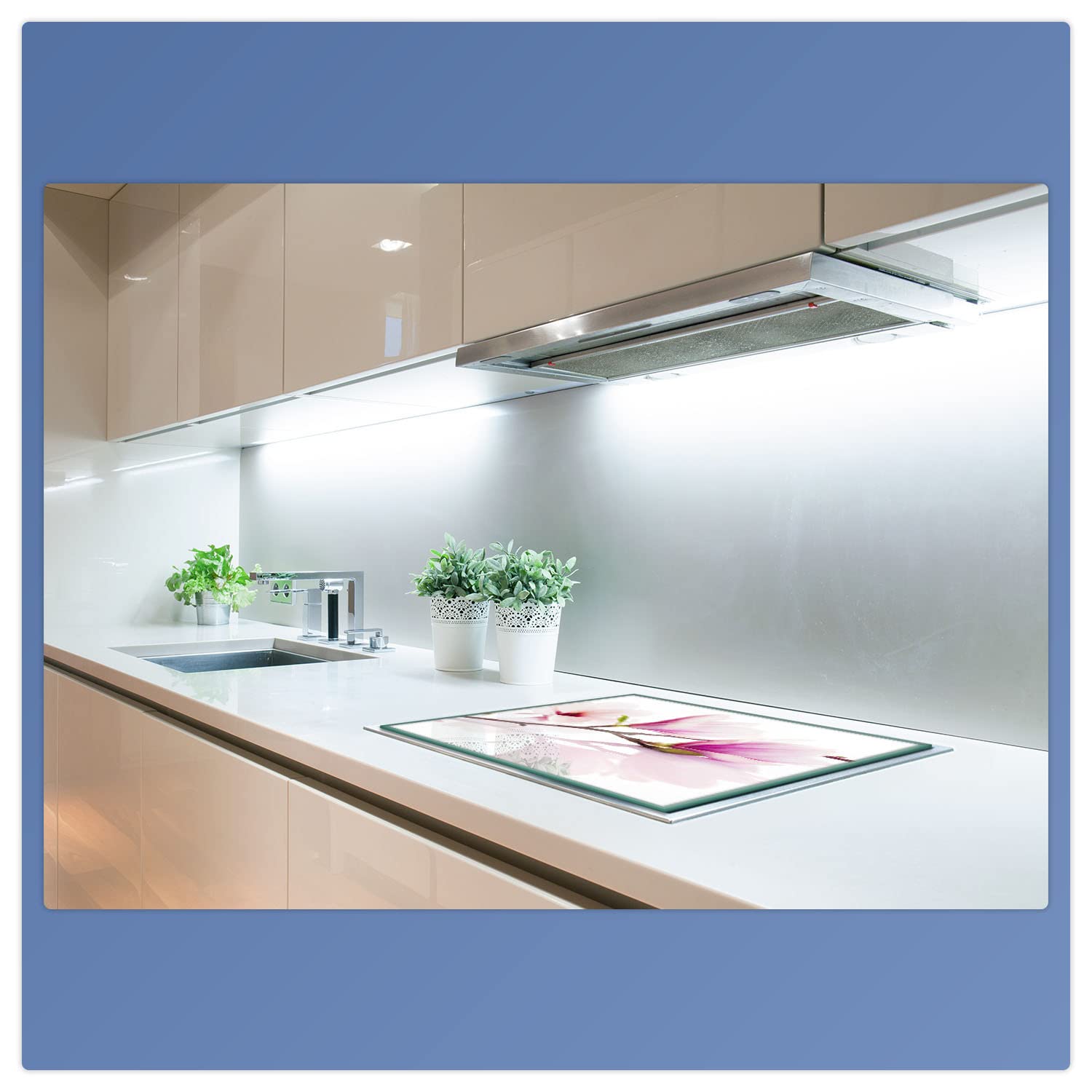 Herdabdeckplatte Abdeckung Ceranfeld Abdeckplatte Schneidebrett 1-Teilig 60x52 Magnolie Rosa Spritzschutz Glasplatte Ceranfeldabdeckung Schutz Kochplatten Herdschutz Sicherheitsglas Glasschneidebrett