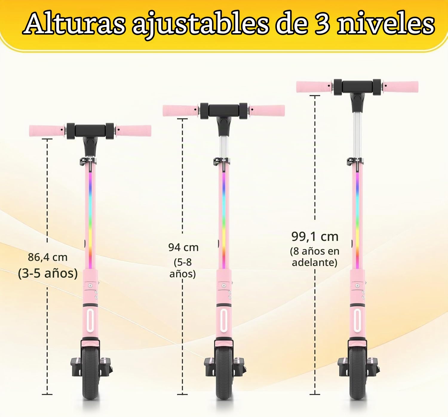 E-RIDES Patinete Eléctrico, Manillar Ajustable 86-99cm, Motor 130W 3 Velocidades 8-14 km/h, Autonomía hasta 8km, Pantalla LED & Luces, Ruedas 6,5" Antipinchazos, para Niños de 3 a 12 Años