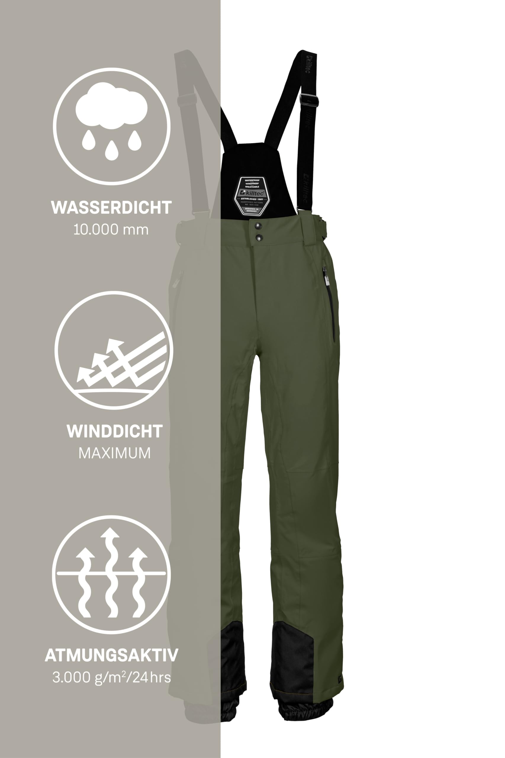 Killtec Herren Skihose/Funktionshose mit abnehmbaren Trägern, Kantenschutz und Schneefang Ksw 100 Enosh Mn Ski Pnts