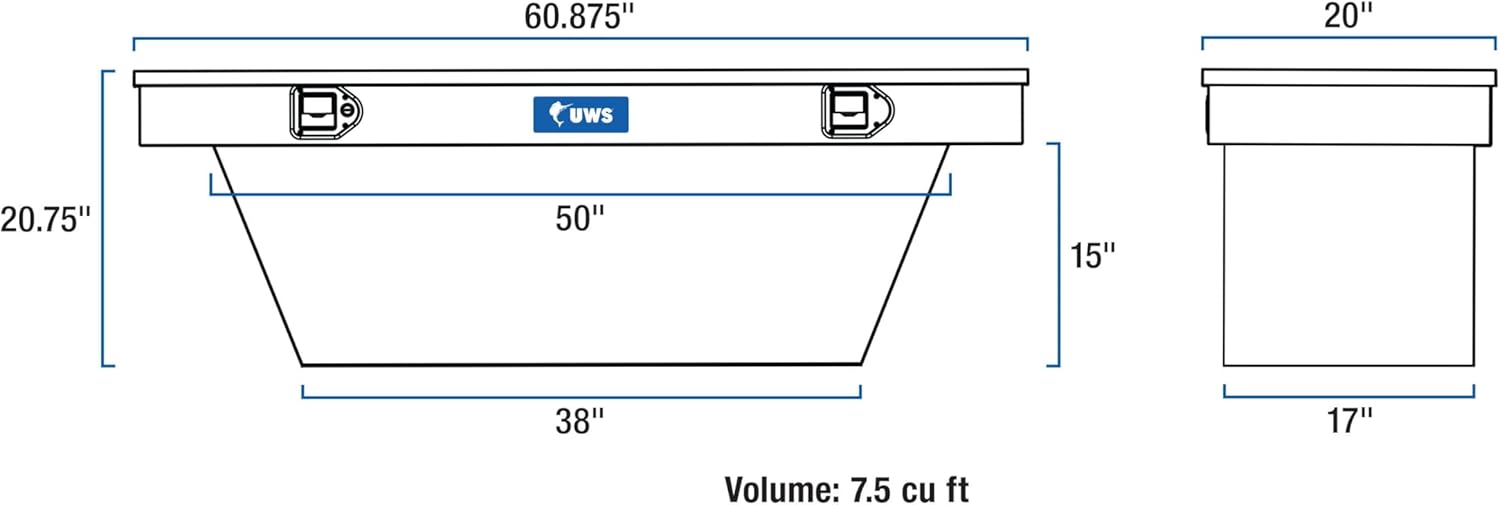 UWS TBSD-60A-BLK Black 60" Single Lid Deep Angled Crossover Tool Box with Beveled Insulated Lid