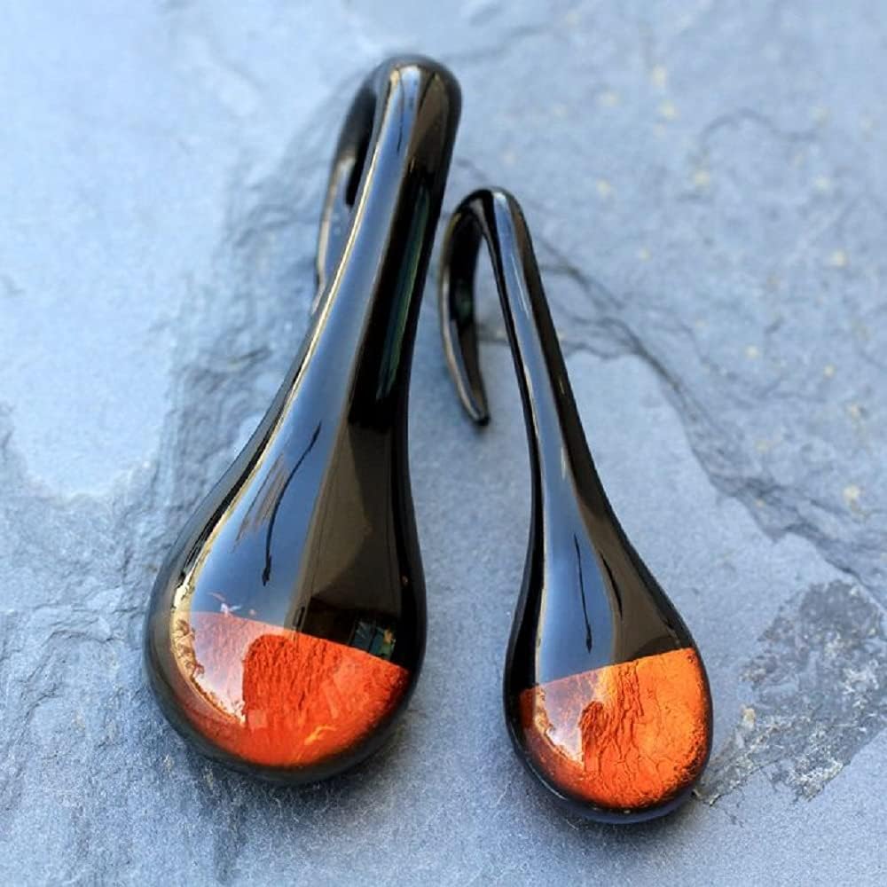 Pierced Owl - Shiny Black to Gold Water Droplet Hanging Glass Taper Plugs, Sold as a Pair