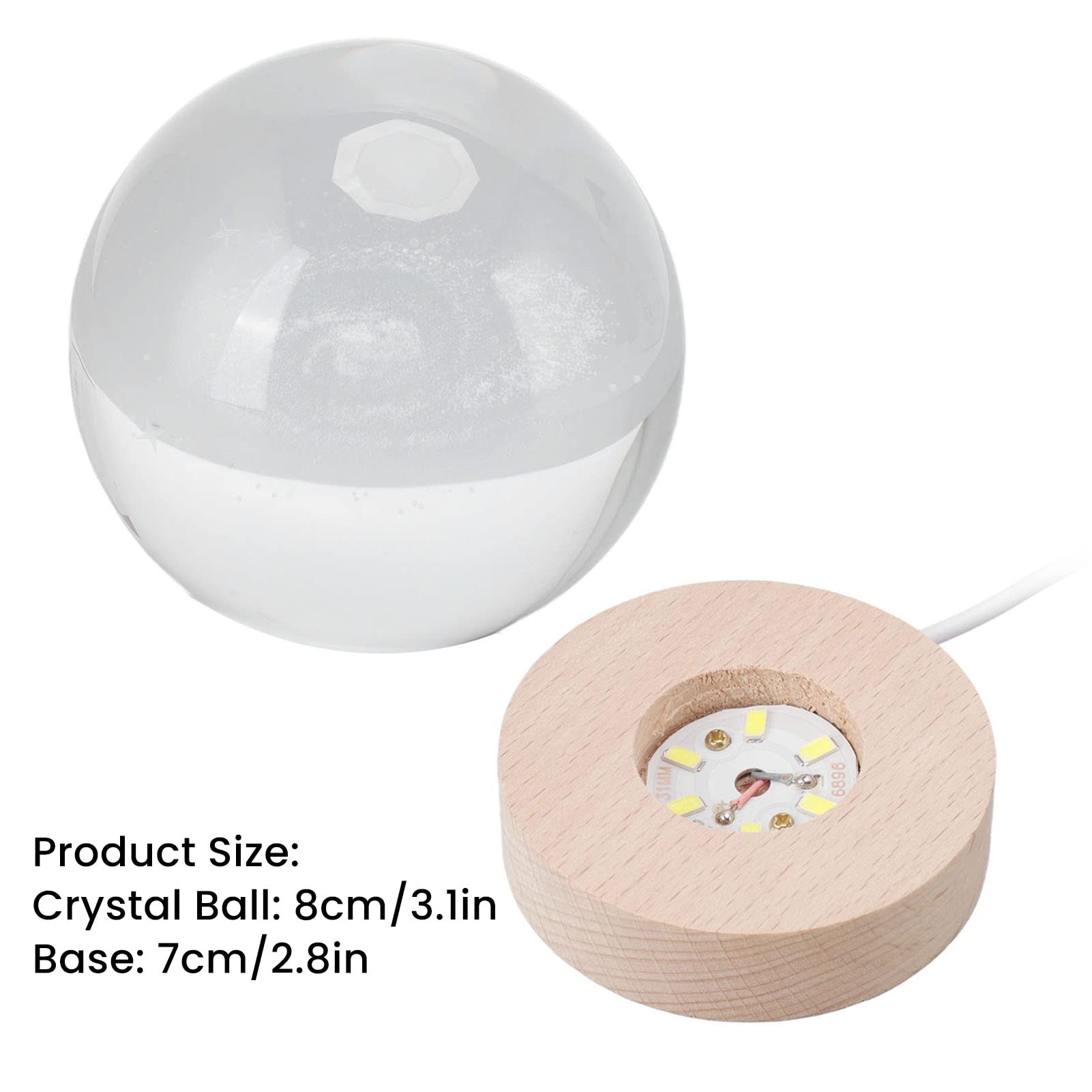 Ejoyous Lampka Nocna z Kryształowej Kuli Światło LED Kryształowa Kula z Grawerowaniem Laserowym 3D Przycisk USB Podstawa z Drewna Bukowego Miękki Blask Dekoracja na Biurko Sypialnia Salon Strona