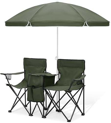 Magshion Silla de campamento doble con paraguas y enfriador para adultos, silla plegable de alta resistencia, color verde oscuro disponible en Yaxa Peru