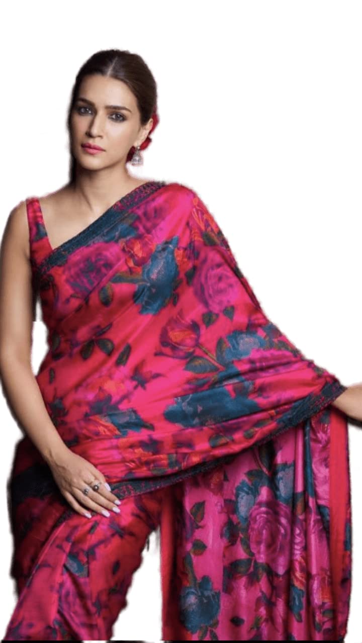 TreegoArt Fashion Women's Pure Chinon Floral Printed Party Wear Saree With Unstitched Blouse Piece