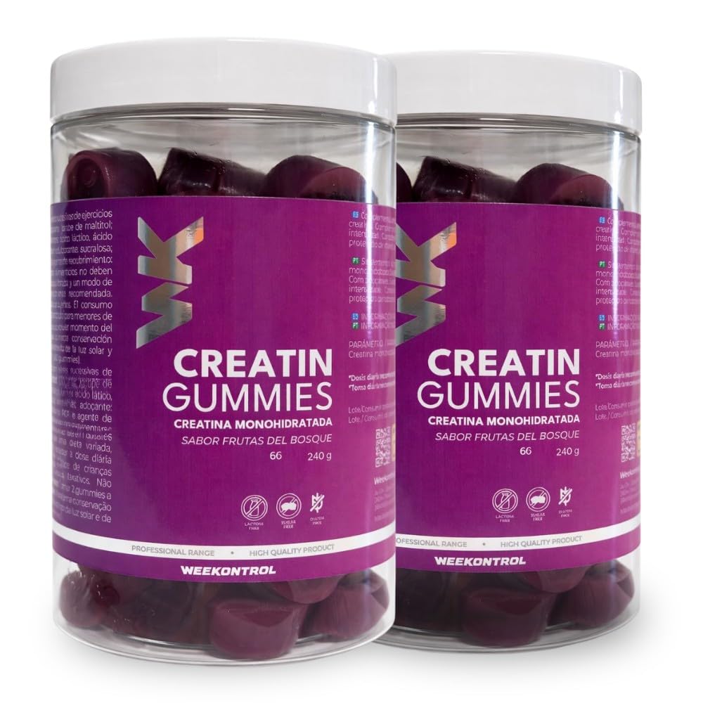 Gominolas de Creatina Monohidratada Sin Gluten, Sin Lactosa. Suplemento Deportivo en Gominolas de Creatina Pura para Fuerza, Recuperación y Crecimiento Muscular (Pack 2 unidades)