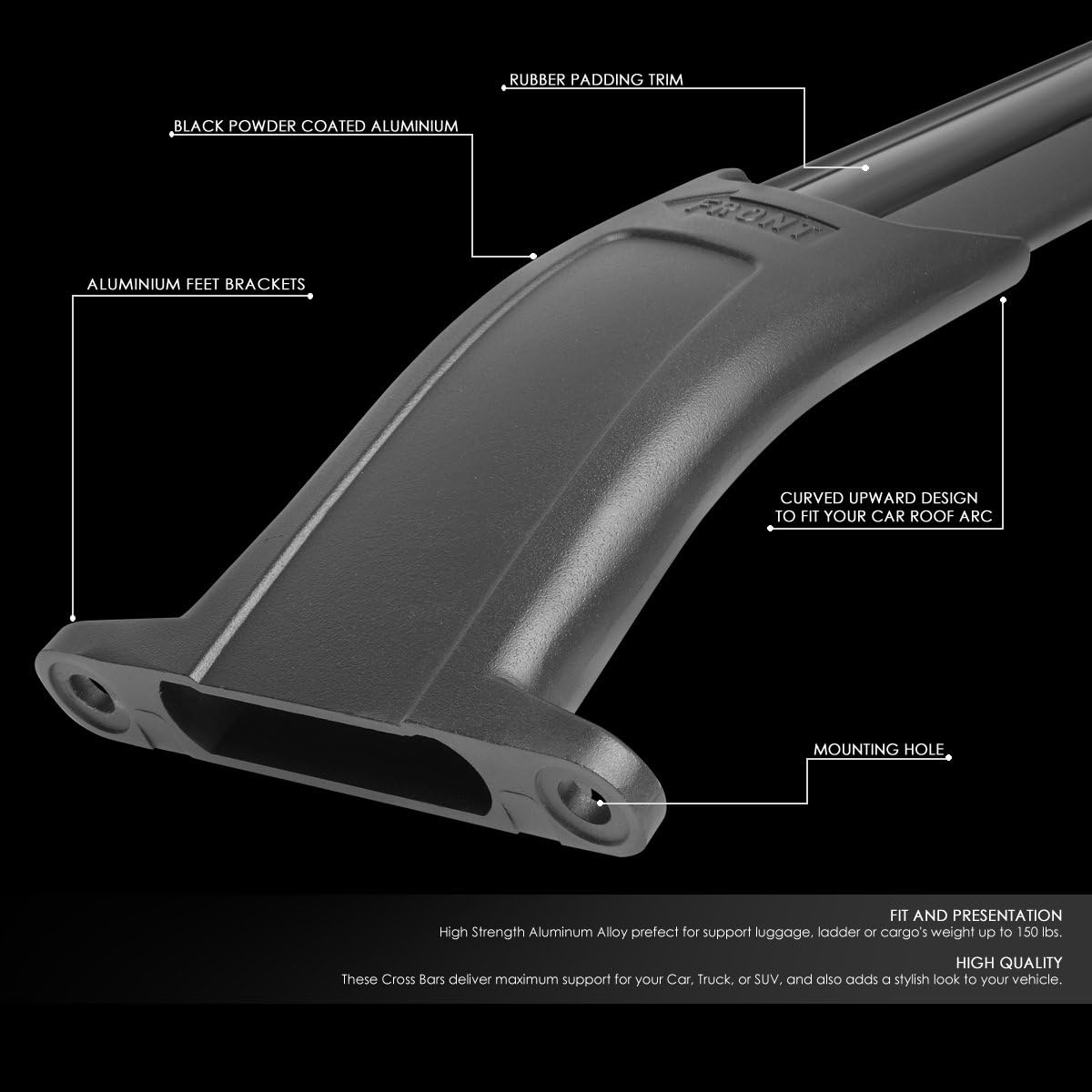 DNA MOTORING PT-ZTL-8025 Pair Aluminum Car Roof Rack Cross Bars Compatible with 15-18 Suburban Tahoe Yukon XL Escalade ESV,Black