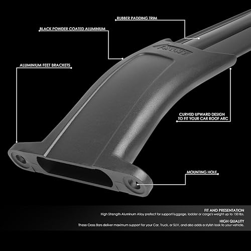 Miniatura 8 de DNA MOTORING PT-ZTL-8050 - Par de barras transversales de aluminio para techo de automóvil, compatibles con EquinoxTerrain 10-17, color negro