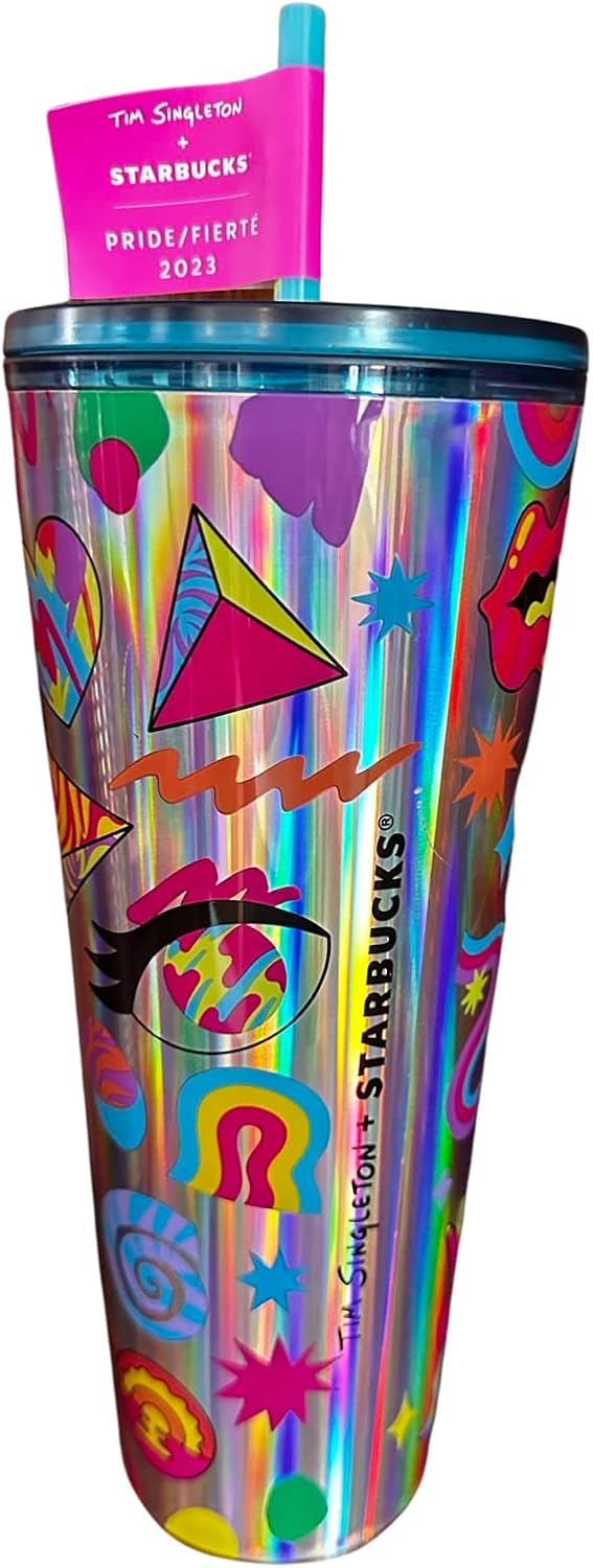 Starbucks - Brandclub - Starbucks 2023 Tim Singleton Pride Love Acrylic Blue  Lid with straw and flag
