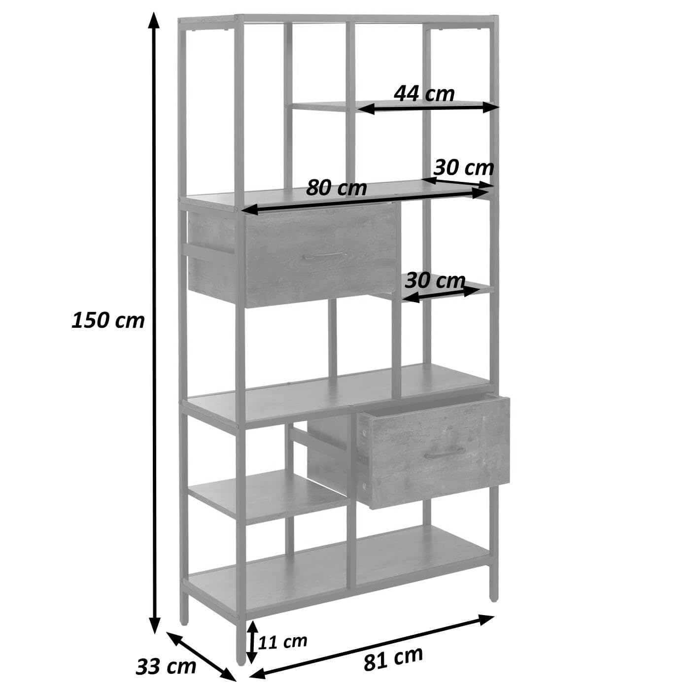 Mendler Regał HWC-P11 150 x 81 x 33 cm MDF - czarny