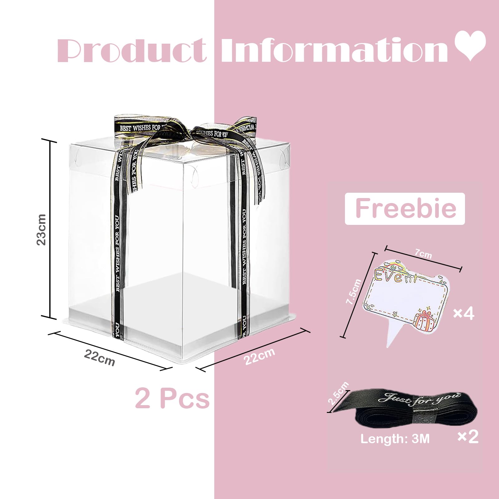 2 Pezzi Scatola per Torta Trasparente, 22 x 22cm Scatole Regalo Plastica con Coperchio Scatola per Torta a Doppio Strato Scatole per Esposizione per Imballaggio da Forno per Dessert (6 inch)