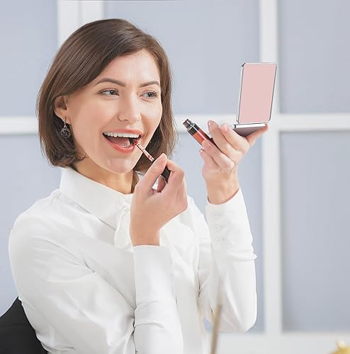 Miniatura 28 de Espejo de bolsillo, pequeño espejo de viaje con aumento, espejo cosmético portátil de doble cara con aumento para uso diario (mármol azul)