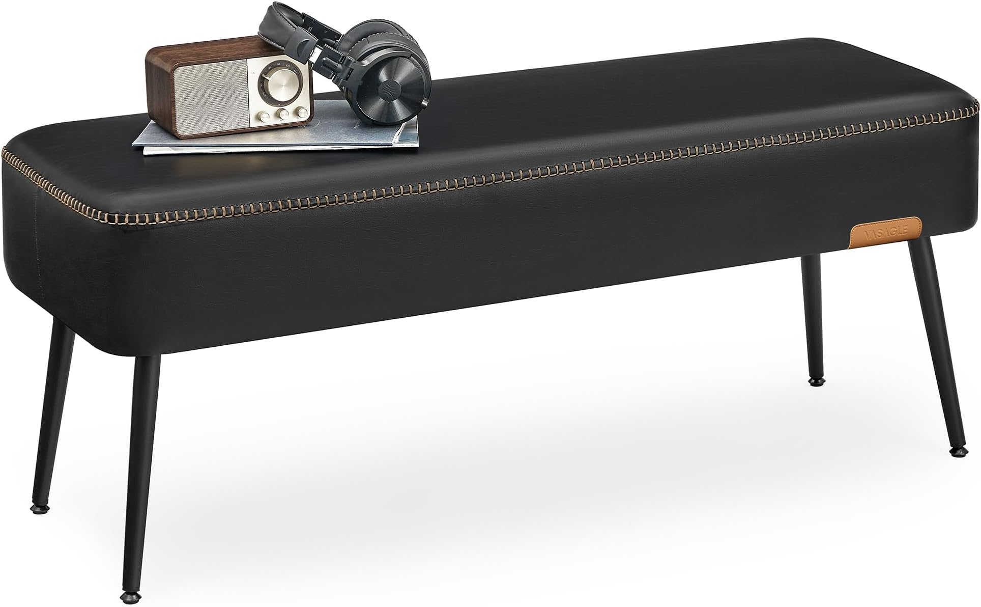 VASAGLE EKHO Collection ULOM076B01 Hallway Bench Bedroom Faux Leather Seam Seam Ottoman Bench with Steel Legs Living Room Dining Room Mid Century Modern Load ULOM076B01