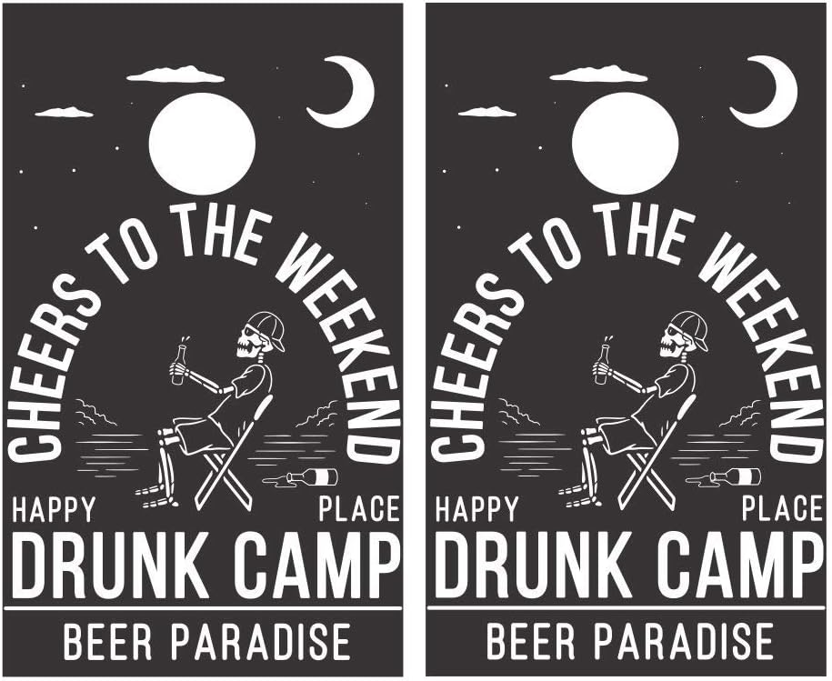 JS Artworks Skeleton Drunk Camp Weekend Funny Joke Cornhole Board Vinyl Decal Wrap Sticker Skin