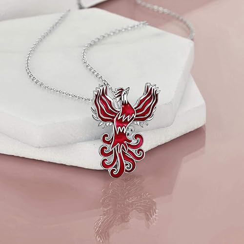 Vista 3 de POPLYKE Collar de plata de ley con colgante de pájaro Phoenix Rising Phoenix Rising Phoenix para mujeres, joyería para niñas, mamá e hija, Plata