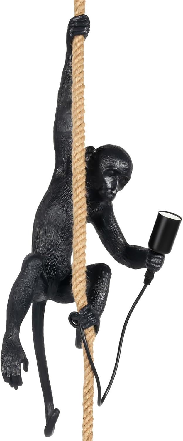 LIYABIN Vintage Monkey Pendant Light, Retro Resin Hemp Rope Monkey ...