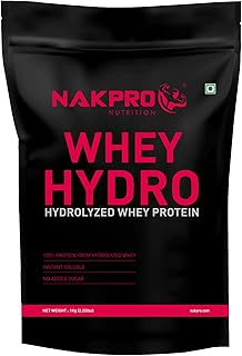 NAKPRO HYDRO Whey Protein Hydrolyzed 24.89g Protein, 5.45g BCAA Easy Mixing, Low Carbs, Easy Digesting Whey Protein Supplement Powder for Men, Women & Athletes 1 Kg (Cookies & Cream)