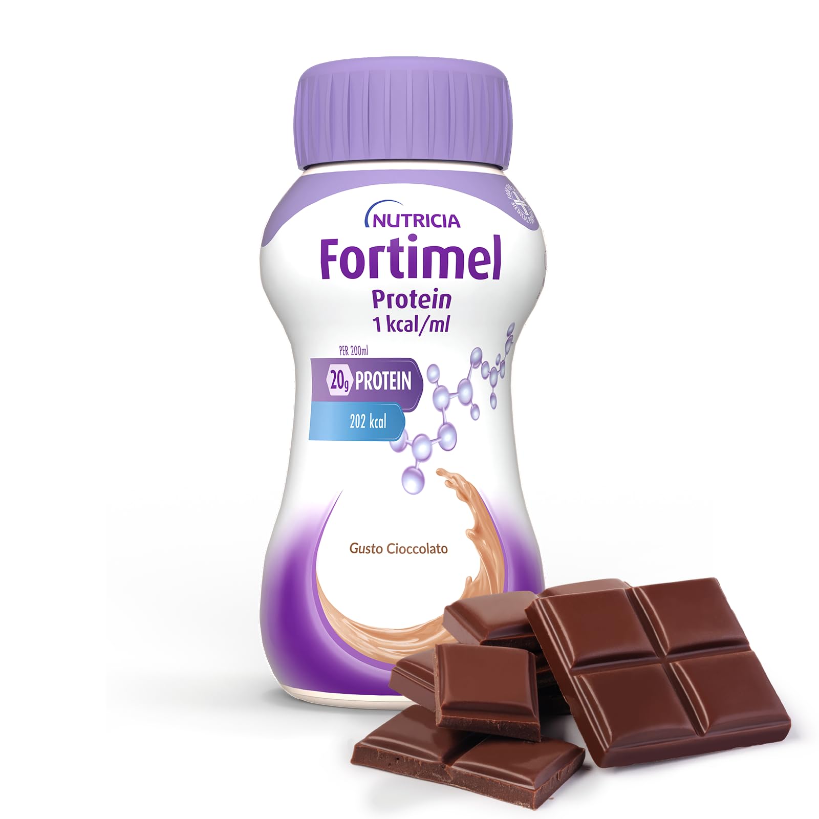 FORTIMEL PROTEIN - Supplemento Nutrizionale Iperproteico (20g di Proteine per Bottiglia), utile in caso di Malnutrizione Proteica, Pronto da Bere, Gusto Cioccolato - 4 bottiglie da 200 ml