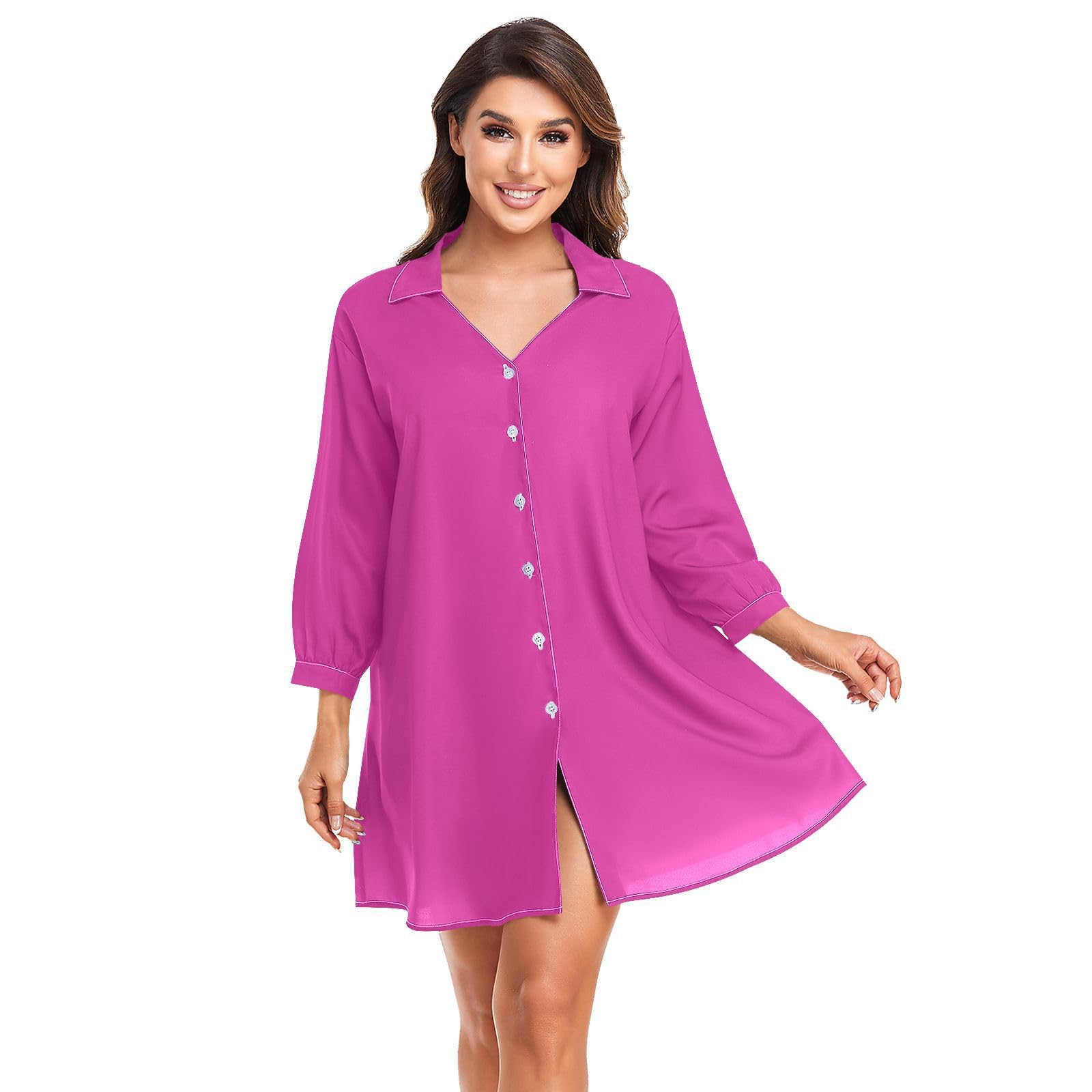 GuoChe Womens Beach Cover Up for Swimwear Medium Violet Red Bathing Suit Cover Beach Shirts for Woman Shirt