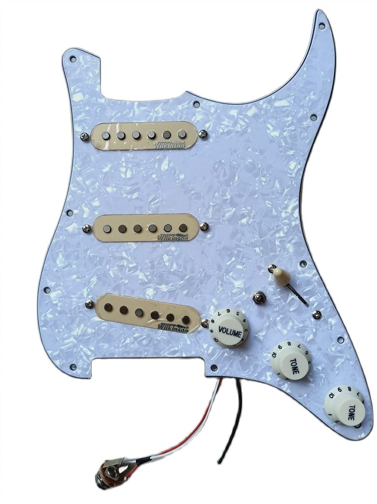 KLKLPre-Wired Pickguard Prewired Pickguard Wilkinson SSS Ainico 5 Single Coil Pickups 7-Way Converter 1 Single Cut More Tones Guard Plate Pickup (Color : White Pearl)