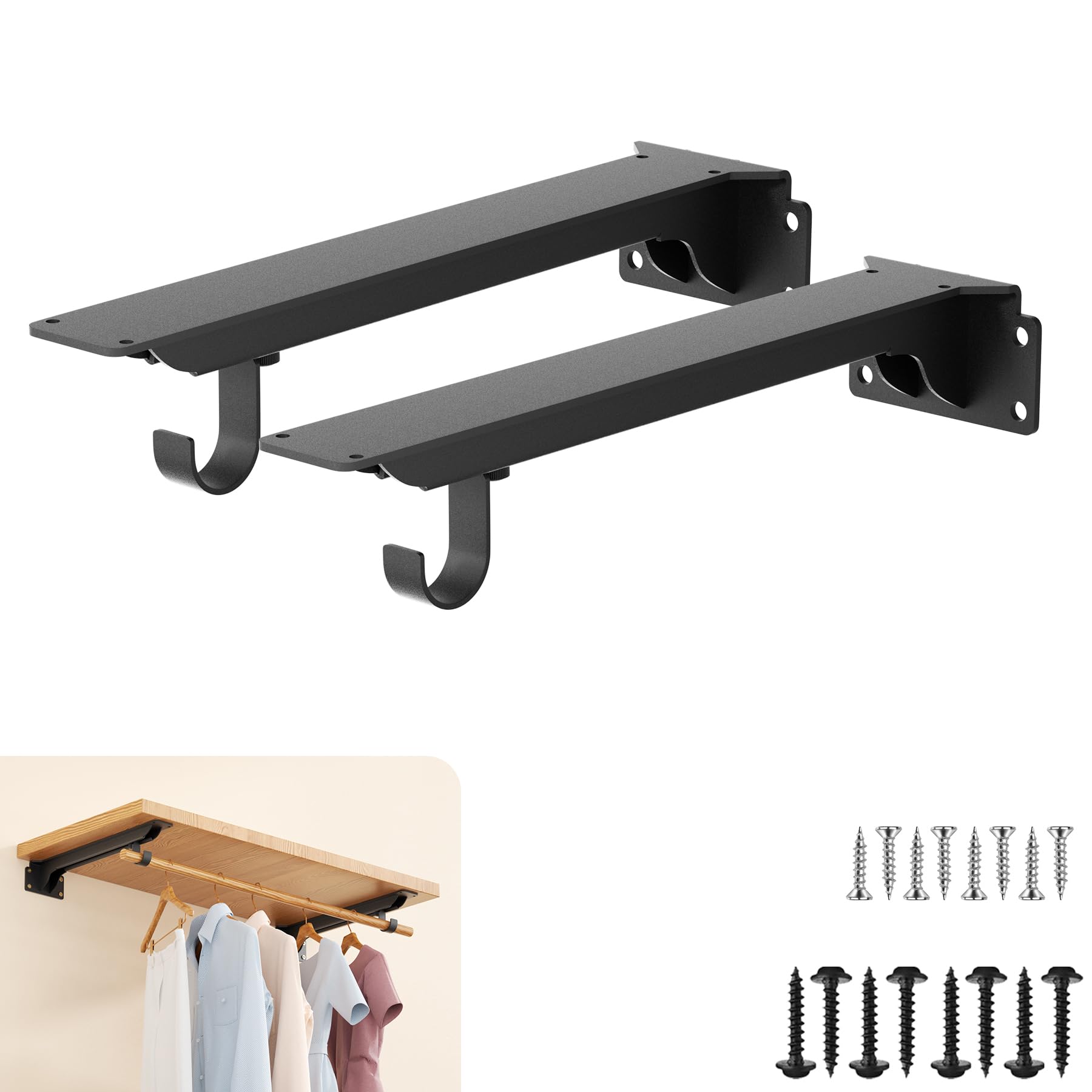 View 1 of 11inch Adjustable Closet Rod Bracket Heavy Duty Support 500 lb Capacity