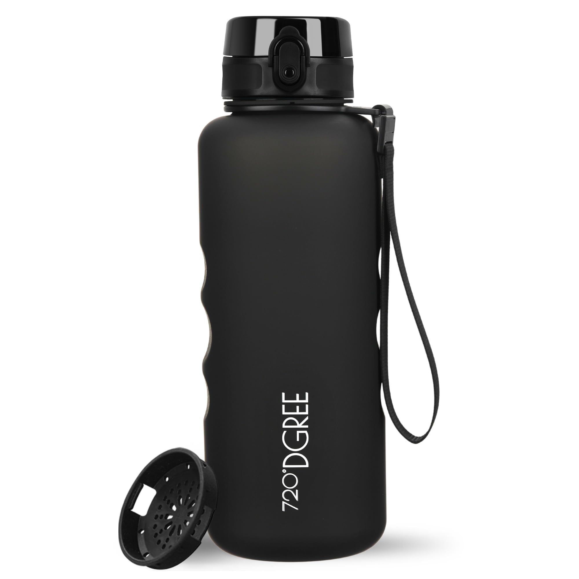 720°Dgree Onyx Black - Black | Strap: Black Uberbottle Water Bottle 1.5 Litre Removable Loop + Motivational Scale, Strainer - Leak-Proof, Lightweight, Bpa-Free - Tritan Sports Bottle - Water Bottle For University, Job, Sports,