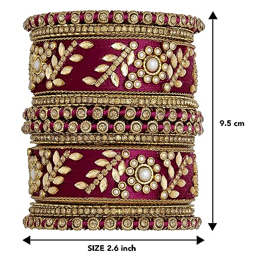 Image of Peora Silk Thread Kundan & Stone Studded Chuda Bangles Set Gift for Women