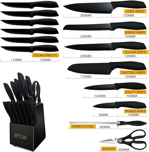 Miniatura 2 de Juego de cuchillos con bloque, juego de cuchillos de cocina aptos para lavavajillas con bloque, juego de 15 cuchillos de acero inoxidable de alto