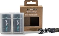 Vista 2 de Pale Blue - Baterías recargables D con cargador USB, iones de litio de 1.5 V 5000 mAh, se cargan menos de 3.25 horas, más de 1000 ciclos, cable