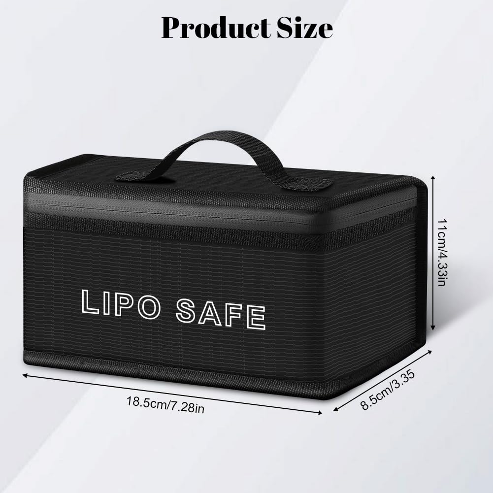 Vicloon Borsa di Sicurezza Della Batteria Lipo, 2 Pezzi Lipo Bag Borsa di Sicurezza con Doppia Cerniera, Prova di Fuoco ed Esplosione, per la Conservazione e la Ricarica Della Batteria al Litio, Nero