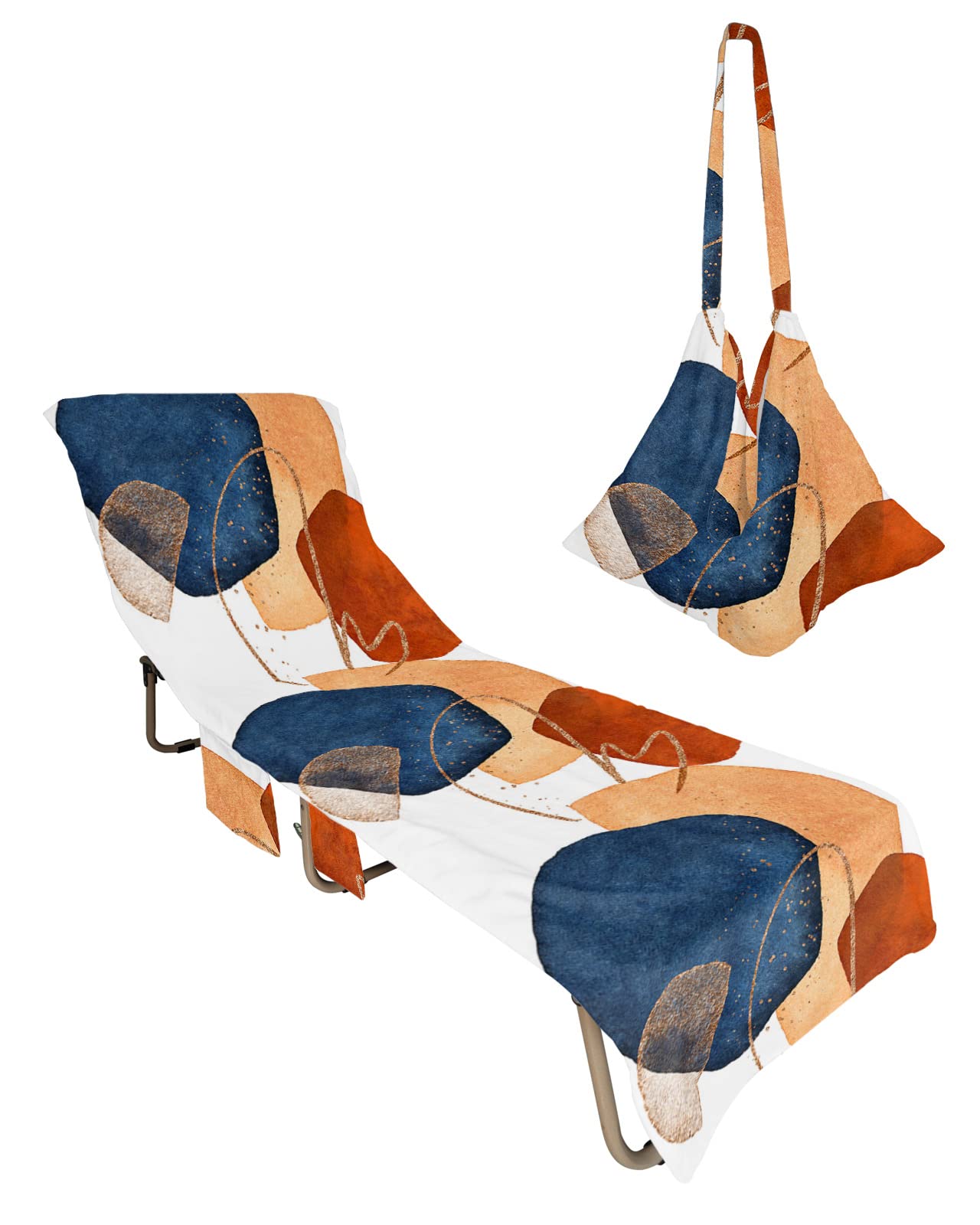 Bohomia Geometric Beach Chair Towel Covers for Chaise Lounge with Side Pocket, Soft Plush Pool Towels Cover for Patio Sunbathing Outdoor 29''x85'' Abstract Navy Red Painting Art