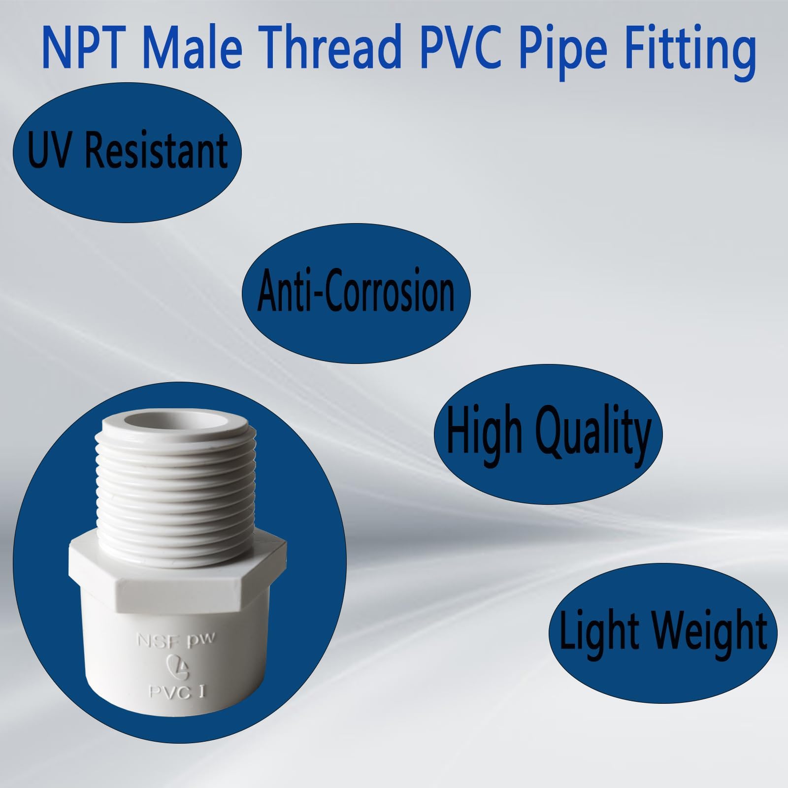 10 Pack 3/4 inch NPT Male Thread PVC Pipe Fitting Adapter Connector, 3/4 inch PVC Pipe Fitting for Sch40 PVC Pipe, Pipe Connectors for Plumbing Water Line, Socket x NPT Male