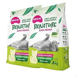 Kit 2 Areia Higiênica Biodegradável 4kg Para Gatos Sanitária BioNature Super Premium Mandioca Natural