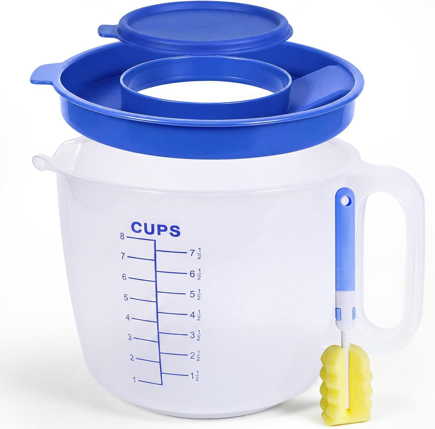 8 Cup Measuring Cup Mixing Pitcher,2 Quart Plastic Large Measure Cup with Lid Handle Spout for Baking Pancake Whisking(Blue, 1Pack)