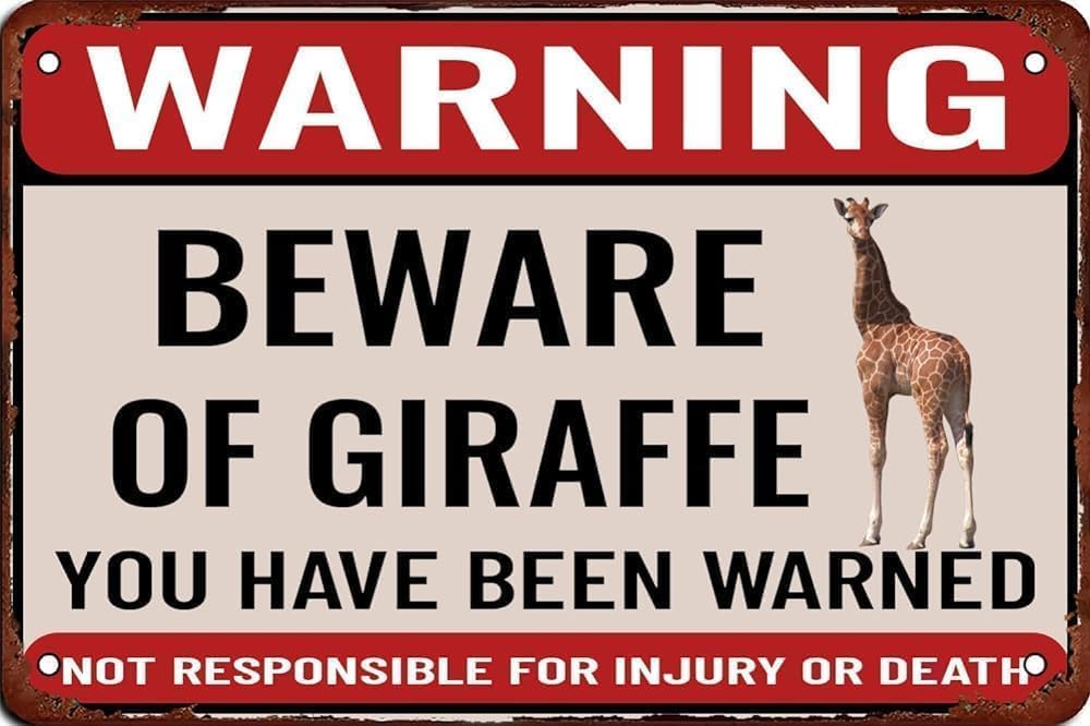 Metal Sign Beware Of Giraffe Vintage Metal Aluminum Metal Sign Plaque Poster 8X12 Inches