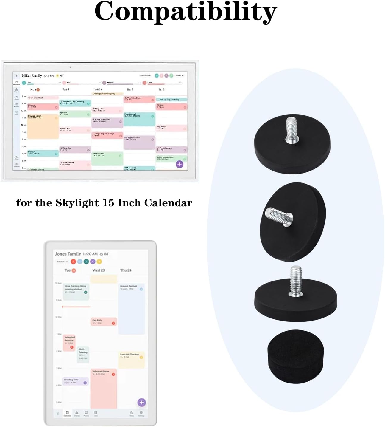 Magnetic Fridge Mount for Skylight 15 Inch Calendar with 3 Neodymium Magnets and1Foam Pad