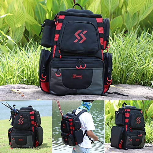 Sougayilang Fishing Tackle Backpack Waterproof Tackle Bag Storage With 4 Trays Tackle Box And Protective Rain Cover For Camping Hiking - Black #TOP6
