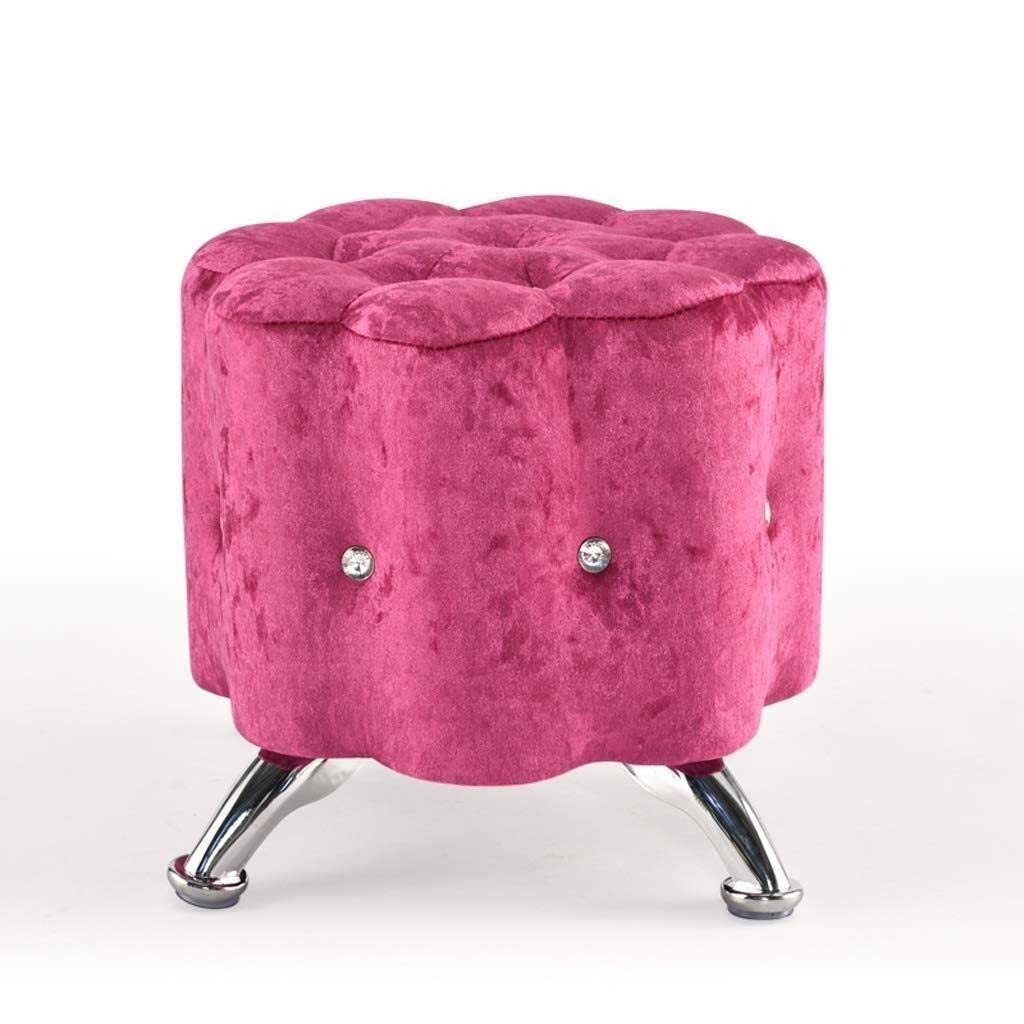 Taburete bajo rosa de madera reposapiés redondo para sofá y tocador