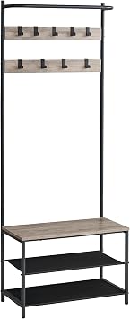 VASAGLE Hall Tree with Bench and Shoe Storage, Entryway Bench with Coat Rack Stand and Shoe Rack, 9 Movable Hooks, Top Bar, F