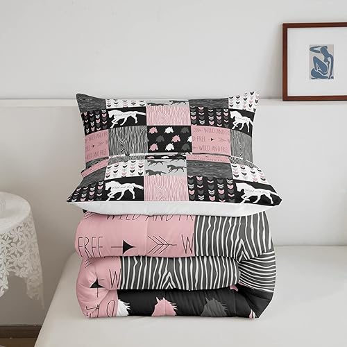 Miniatura 4 de Edredón de unicornio para niñas, tamaño matrimonial, ropa de cama de caballo blanco femenino, vaquero occidental, vaqueras, retazos, búfalo, a