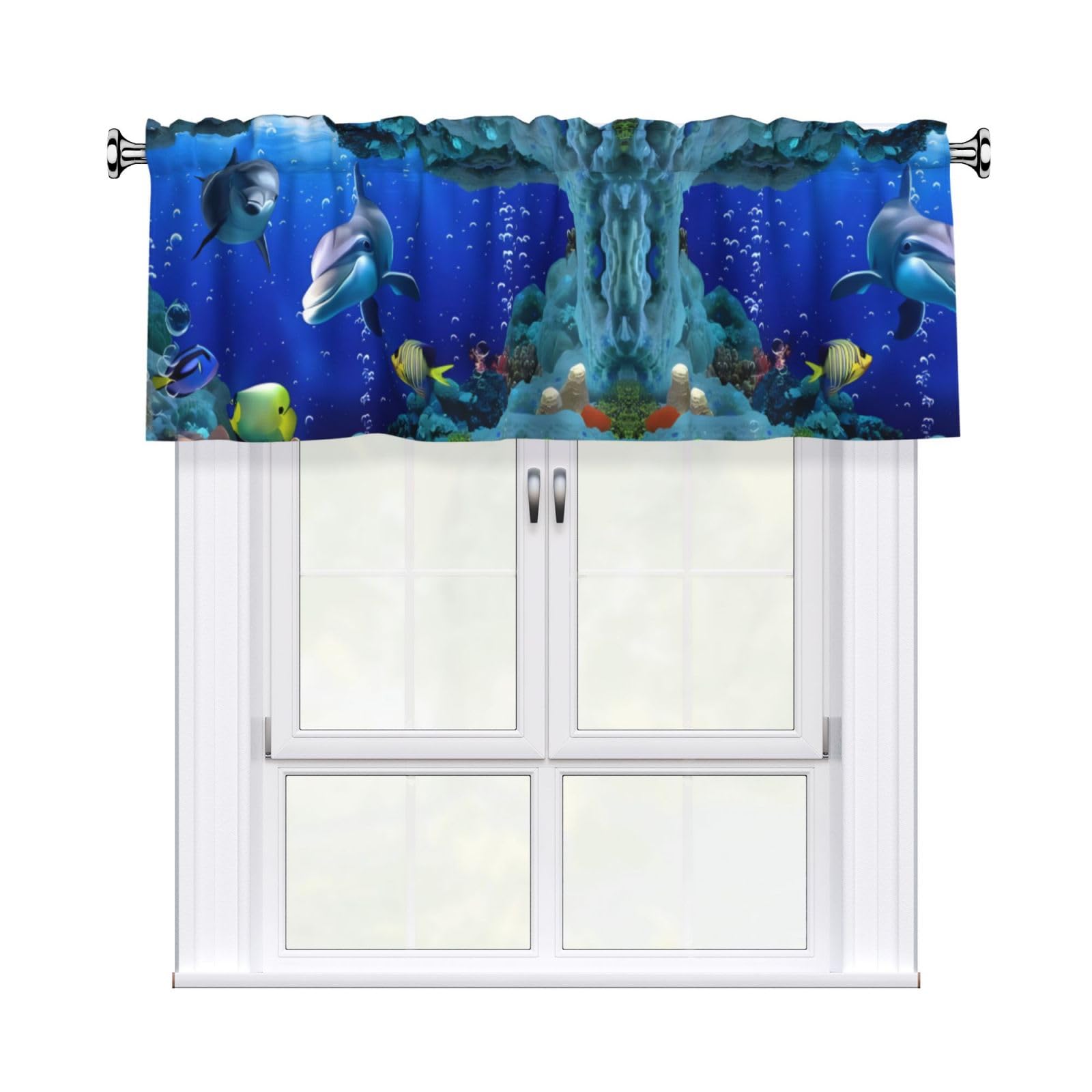 WHJSSF Underwater world fish dolphi Prints Housewarming Gift – Peach Skin Window Valance 54x18 for a Cozy Kitchen Refresh