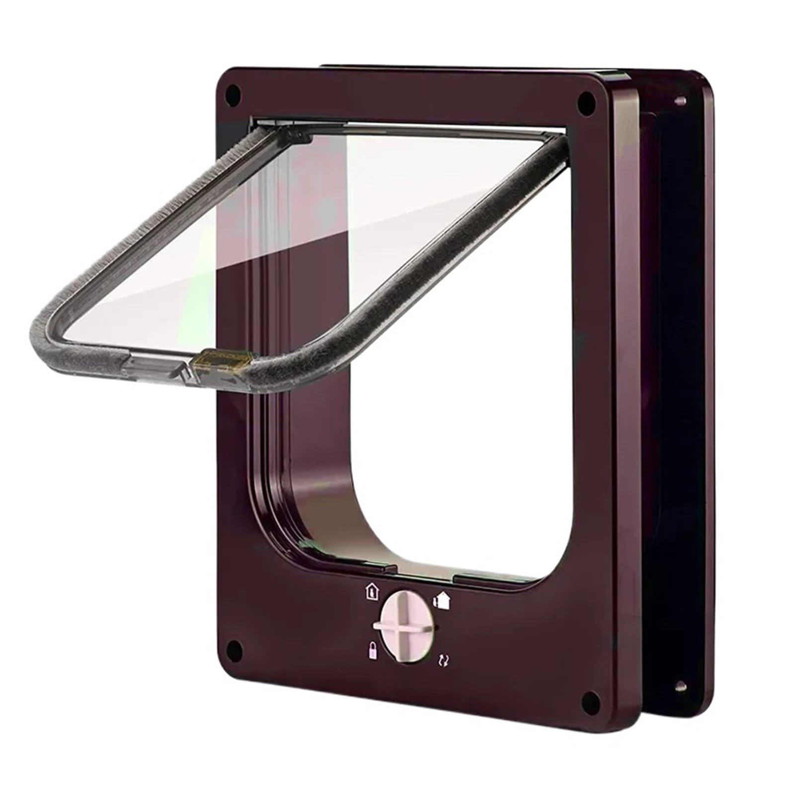 Cat Flap Door 4 Way Locking Security Lock ABS Plastic Dog Cats Pets Smart Retractable Anti Pet Supplies(Brown,M)