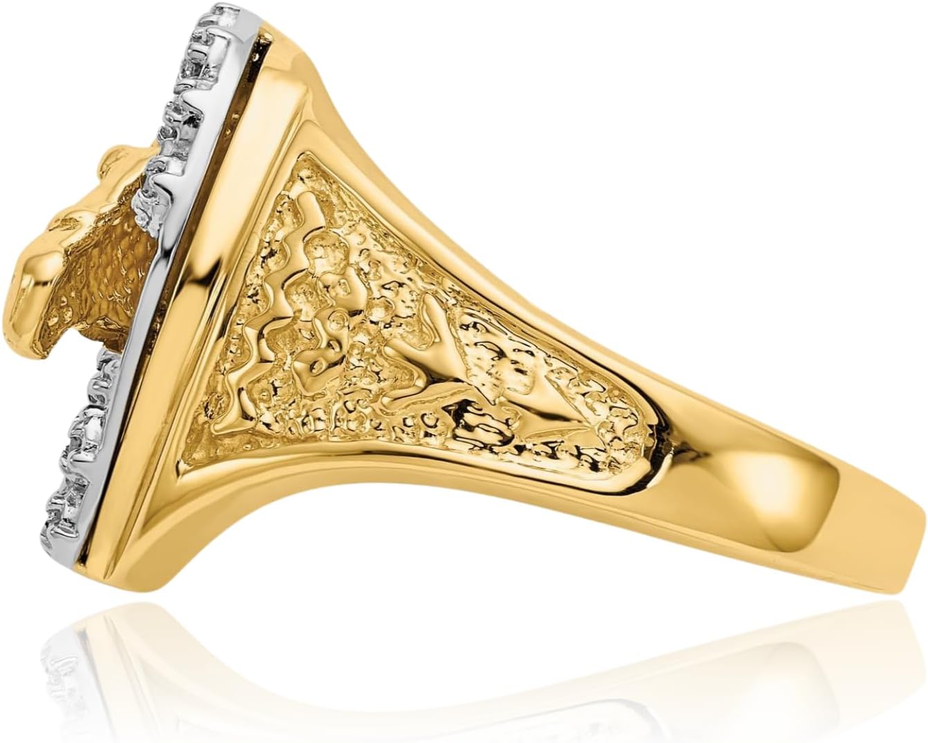 IceCarats 14K Solid Two Tone Gold 0.14 carat Diamond Horseshoe Statement Signet Ring 4mm Band Round Cut, Natural, Prong Set