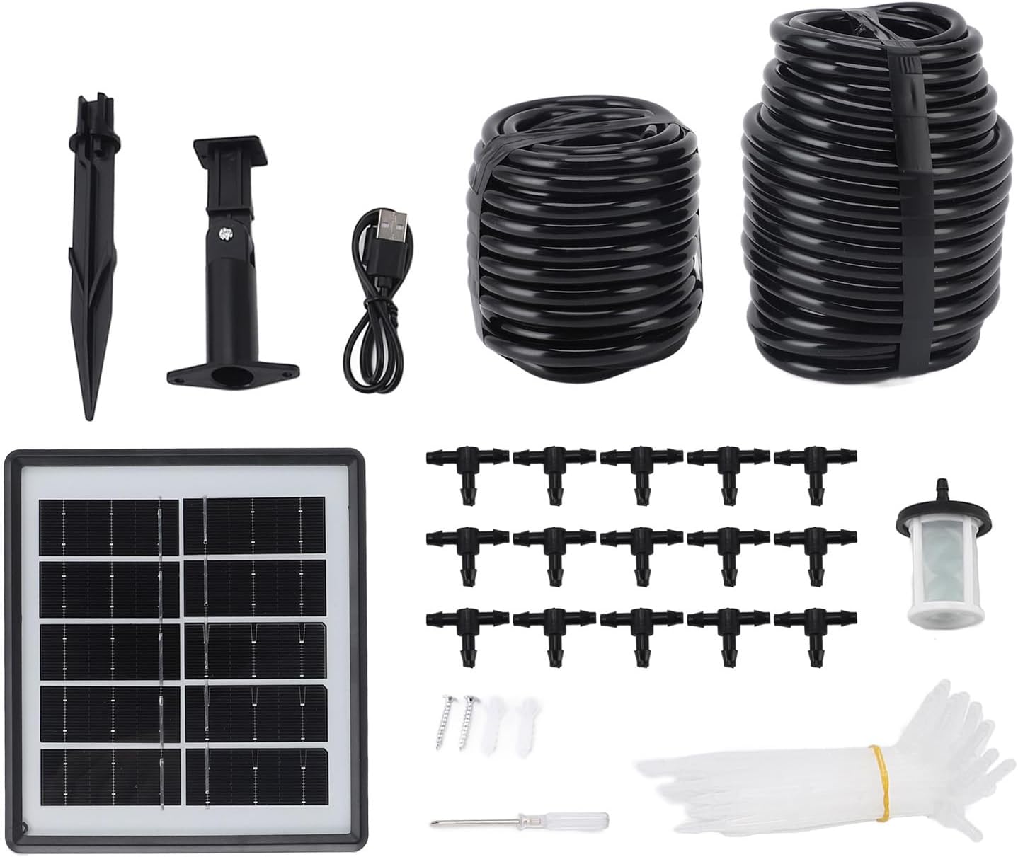 Pilipane Solar Automatic Drip Irrigation Kit System Smart DIY Solar Powered Watering System with Timer for Gardens Greenhouses Balconies Patios ABS PVC Material 15 Drip Arrows Included