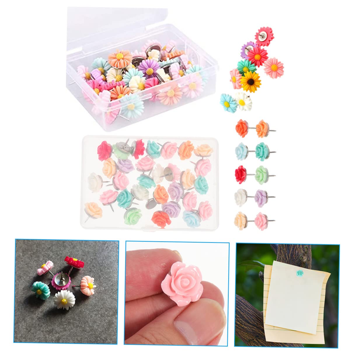 STOBOK 120stücke Resin Pushpins Mit Blumenmotiv Niedliche Pinnwandstecker Für Notizen Fotos Und Bürobedarf Für Korktafeln Und Wanddekoration