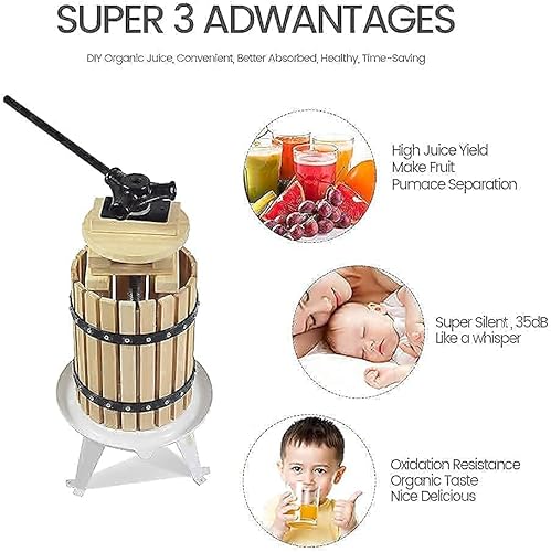 Miniatura 2 de SQUEEZE master Prensa clásica de vino de sidra de manzana y frutas, cesta de madera maciza de 4.75 galones18 litros con trituradora clásica de